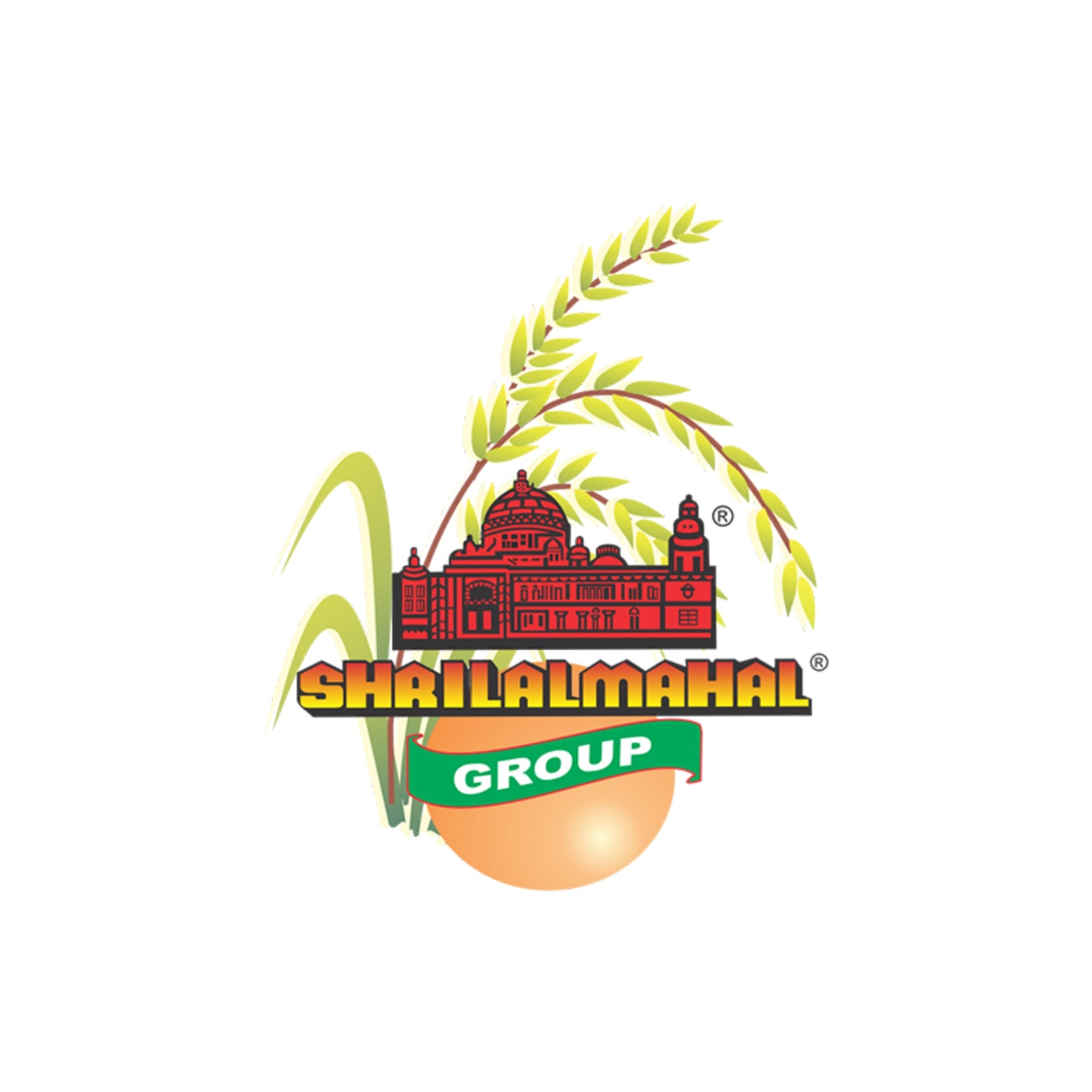 Shri Lal Mahal Group logo with rice stalk and red heritage building – trusted Indian food brand since 1907.