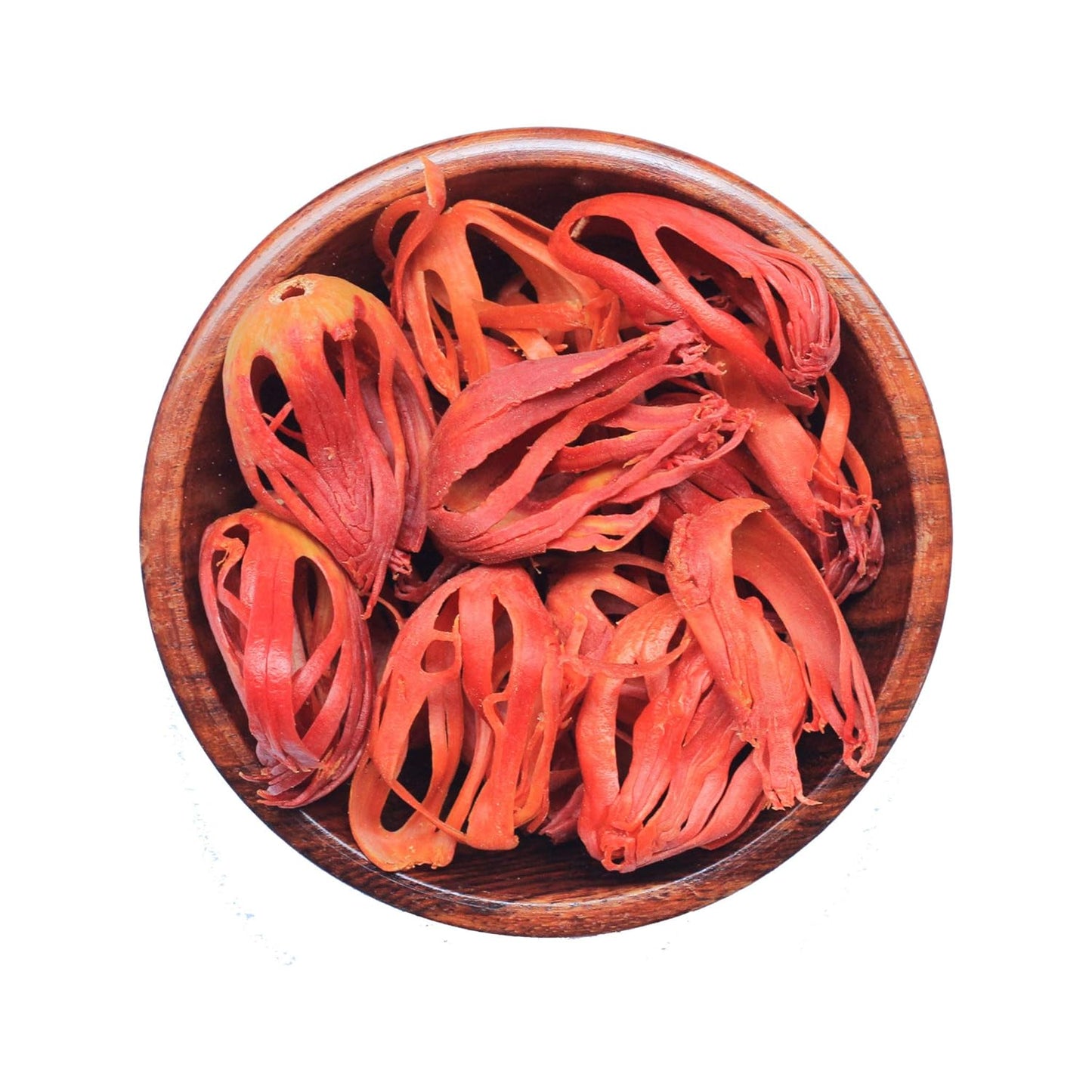 Top view of vibrant red Javitri (mace) spice strands – aromatic, pure, and naturally dried by ShriLalMahal Group.